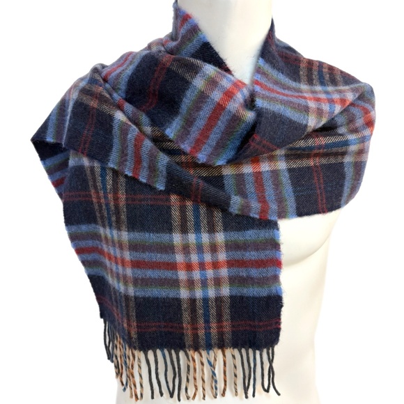 Source Unknown Other - Ireland Merino Wool Scarf 🇮🇪 – Blue & Red Plaid - Made in Ireland